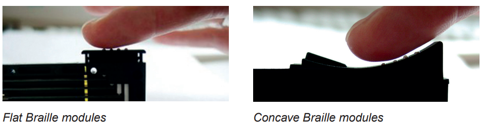 2 bilder av punkceller første vise pekefinger mot flat punktcelle sett fra siden, andre viser hvordan en konkav punktcelle følger fasongen til fingeren sett fra siden. foto